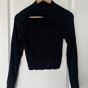 Aritzia Babaton Black Ribbed Cut-Out Top